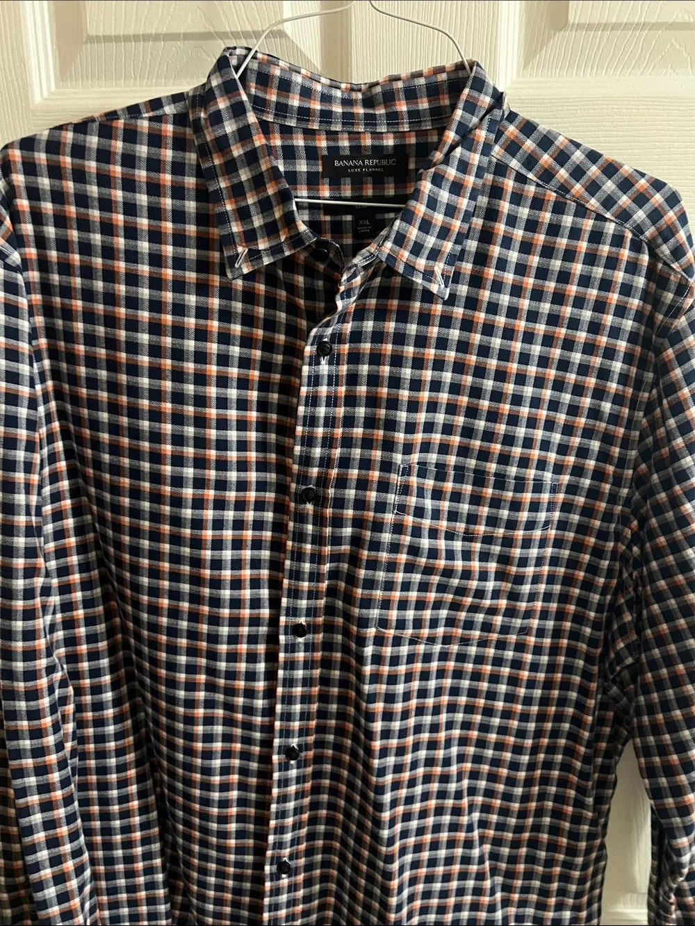Banana Republic Men's Navy & Orange Luxe Flannel Shirt, XXL Slim fit